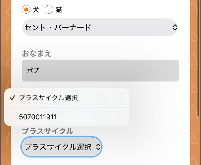 使用するプラスサイクルを選択する画面